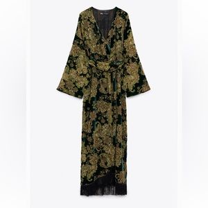 Zara Fringe Velvet Dress Size M